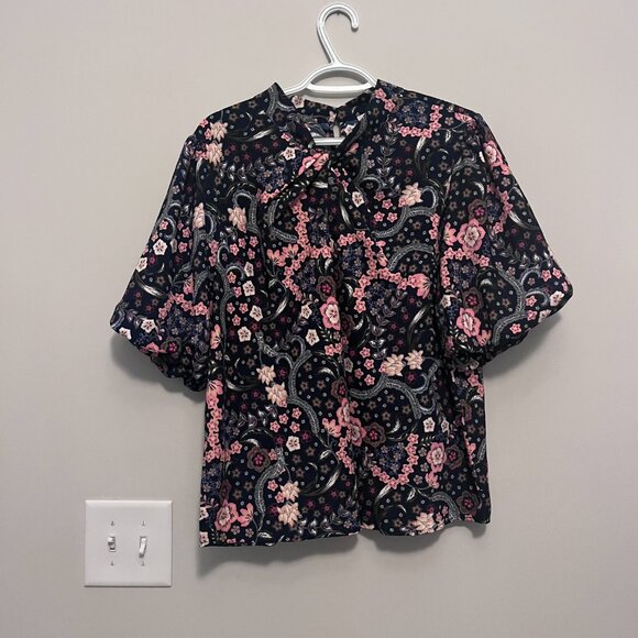 LOFT Bloom Twist Bubble Sleeve Blouse Size XL - Picture 2 of 6